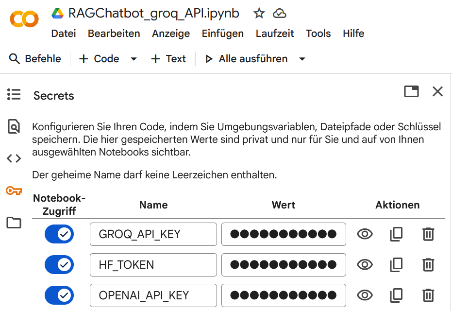 Google Colab – Secrets – API Keys